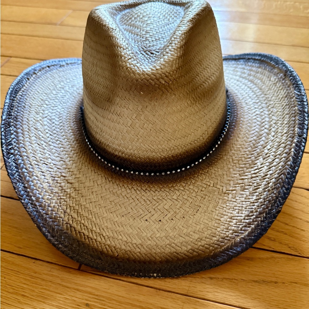 Stylish Tan and Black Straw Cowboy Hat